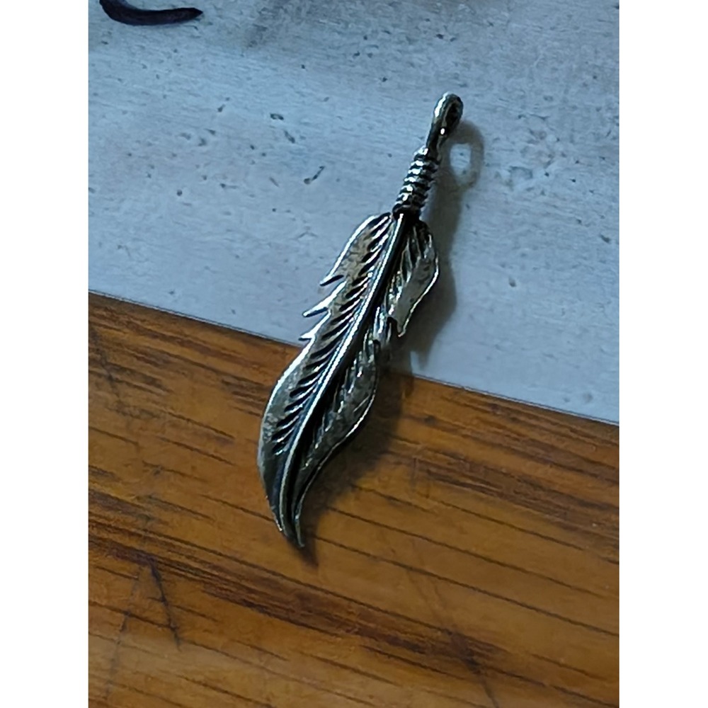 925 Feather Charm Pendant Southwestern Boho Quill vintage